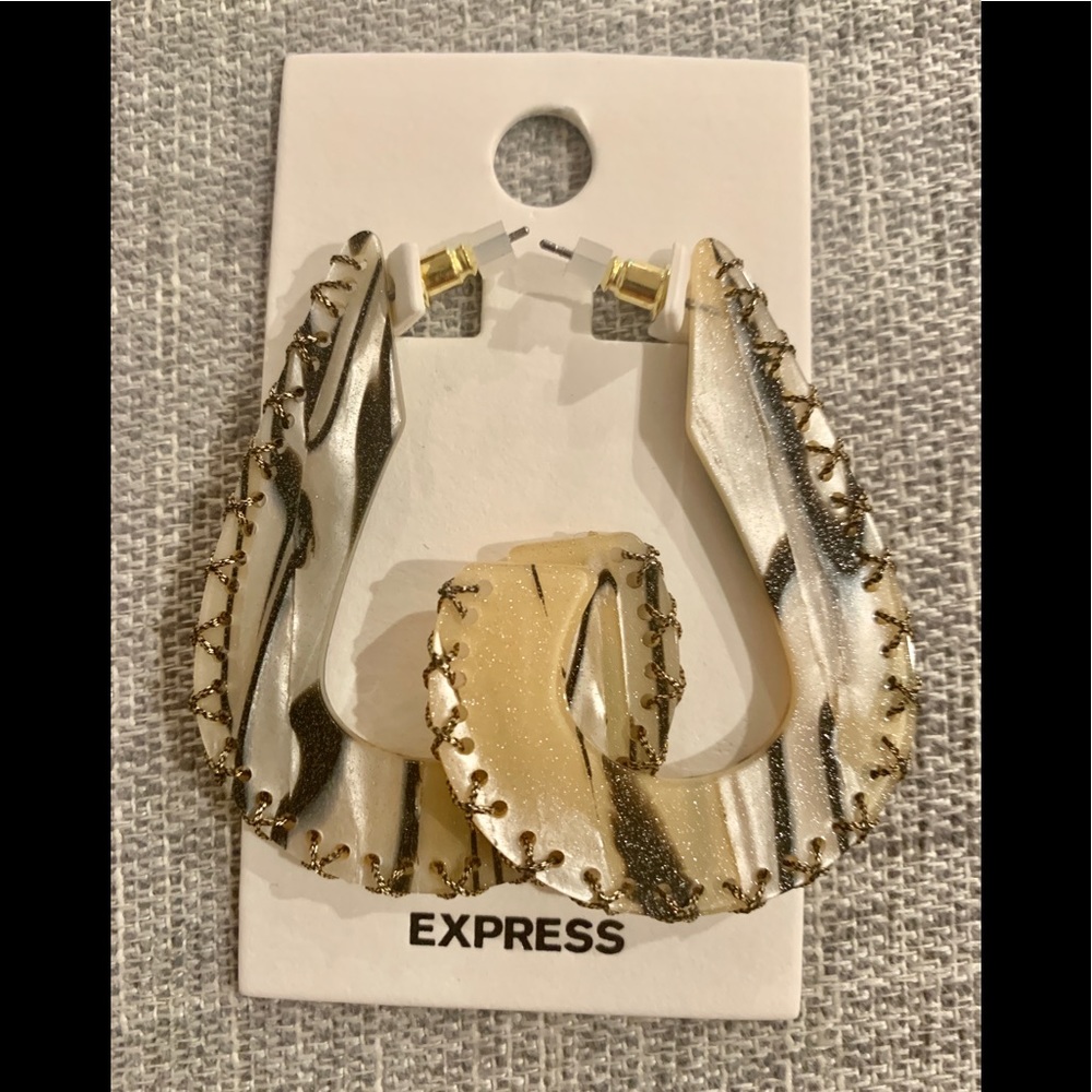 NEW EXPRES Multicolo Black Gold Pearl Hoop Earring